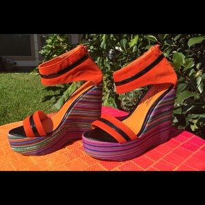 DbDk Fashion Orange and Multicolor Wedges